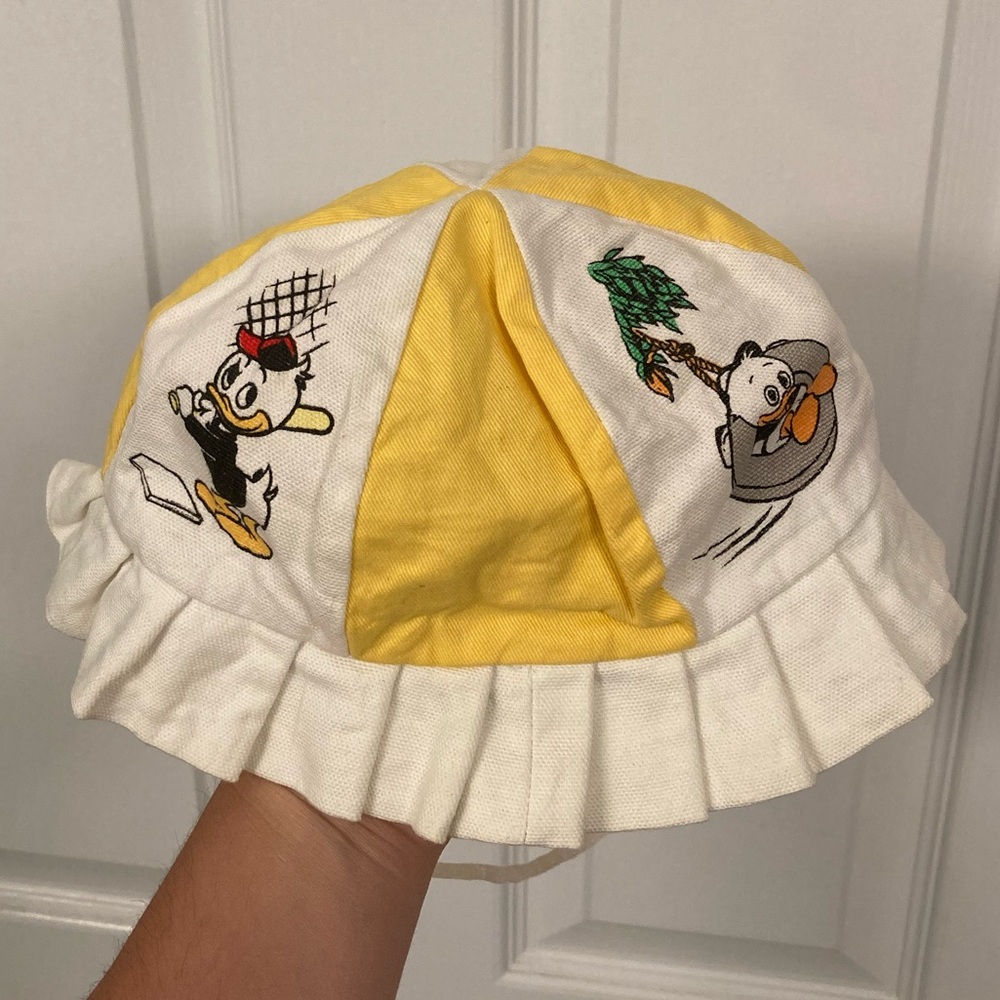 Vintage Disney Toddler Panel Pleated Bucket Hat Huey, Dewey & Louie chin strap - Picture 2 of 4